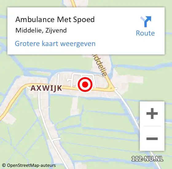 Locatie op kaart van de 112 melding: Ambulance Met Spoed Naar Middelie, Zijvend op 19 februari 2014 08:53