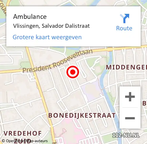 Locatie op kaart van de 112 melding: Ambulance Vlissingen, Salvador Dalistraat op 14 maart 2018 16:09