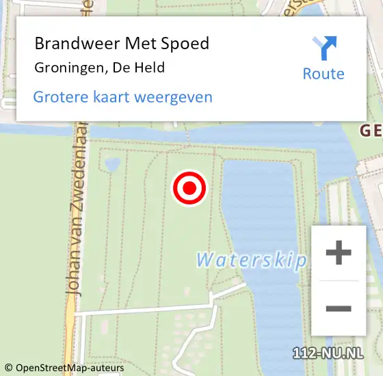 Locatie op kaart van de 112 melding: Brandweer Met Spoed Naar Groningen, De Held op 14 maart 2018 16:15