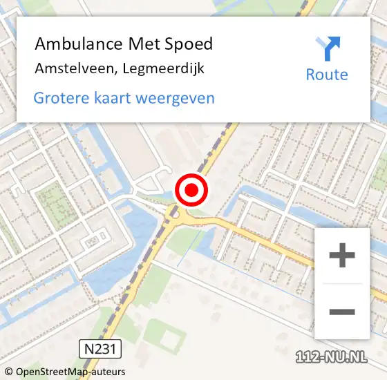 Locatie op kaart van de 112 melding: Ambulance Met Spoed Naar Amstelveen, Legmeerdijk op 14 maart 2018 16:16