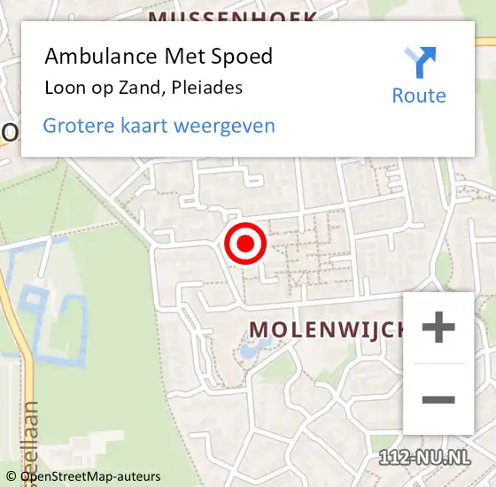 Locatie op kaart van de 112 melding: Ambulance Met Spoed Naar Loon op Zand, Pleiades op 14 maart 2018 16:27