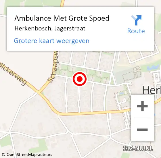 Locatie op kaart van de 112 melding: Ambulance Met Grote Spoed Naar Herkenbosch, Jagerstraat op 14 maart 2018 16:40