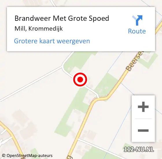 Locatie op kaart van de 112 melding: Brandweer Met Grote Spoed Naar Mill, Krommedijk op 14 maart 2018 17:06