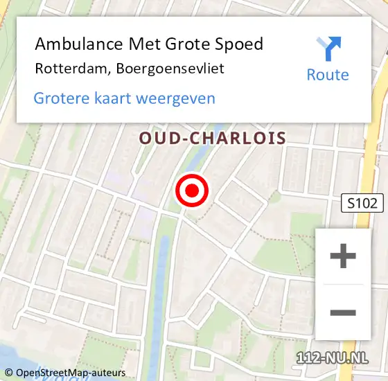 Locatie op kaart van de 112 melding: Ambulance Met Grote Spoed Naar Rotterdam, Boergoensevliet op 14 maart 2018 17:40