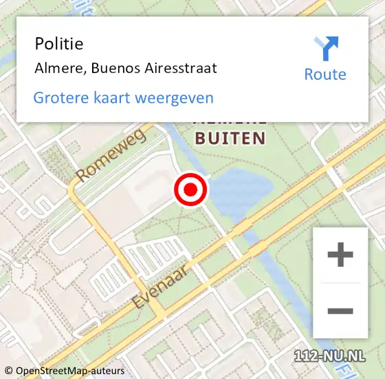 Locatie op kaart van de 112 melding: Politie Almere, Buenos Airesstraat op 14 maart 2018 18:35