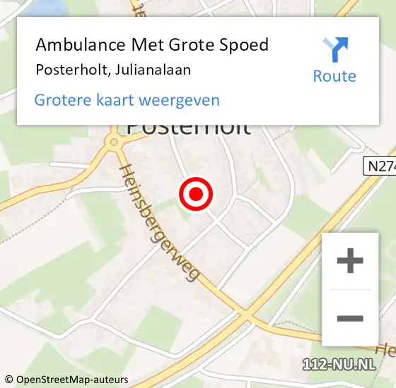 Locatie op kaart van de 112 melding: Ambulance Met Grote Spoed Naar Posterholt, Julianalaan op 14 maart 2018 19:20