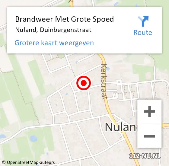 Locatie op kaart van de 112 melding: Brandweer Met Grote Spoed Naar Nuland, Duinbergenstraat op 14 maart 2018 19:22