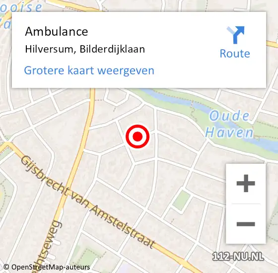 Locatie op kaart van de 112 melding: Ambulance Hilversum, Bilderdijklaan op 19 februari 2014 09:11