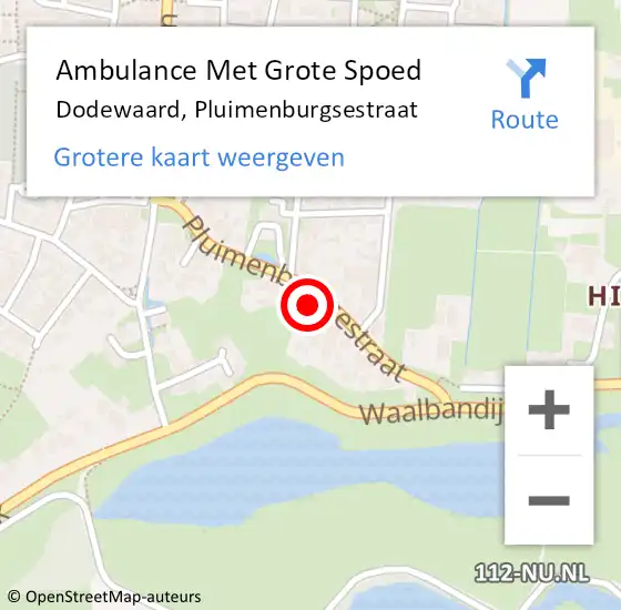 Locatie op kaart van de 112 melding: Ambulance Met Grote Spoed Naar Dodewaard, Pluimenburgsestraat op 14 maart 2018 21:54