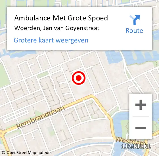 Locatie op kaart van de 112 melding: Ambulance Met Grote Spoed Naar Woerden, Jan van Goyenstraat op 14 maart 2018 22:13