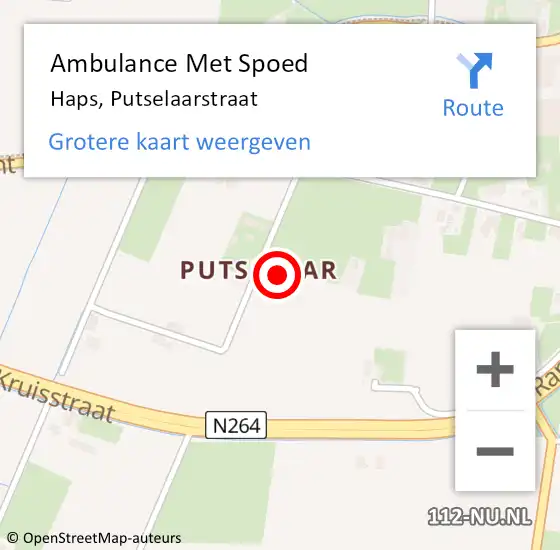 Locatie op kaart van de 112 melding: Ambulance Met Spoed Naar Haps, Putselaarstraat op 14 maart 2018 23:13