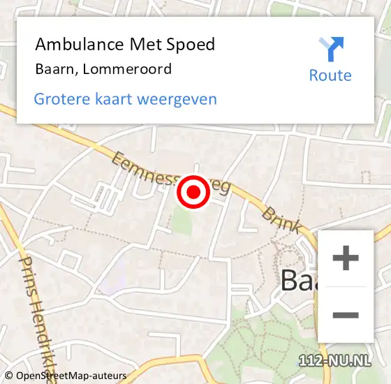 Locatie op kaart van de 112 melding: Ambulance Met Spoed Naar Baarn, Lommeroord op 14 maart 2018 23:43