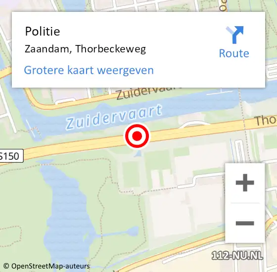 Locatie op kaart van de 112 melding: Politie Zaandam, Thorbeckeweg op 14 maart 2018 23:59