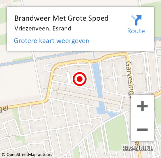 Locatie op kaart van de 112 melding: Brandweer Met Grote Spoed Naar Vriezenveen, Esrand op 15 maart 2018 05:41