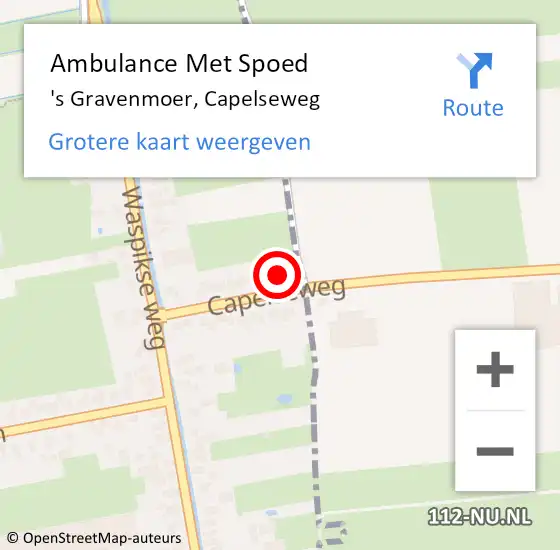 Locatie op kaart van de 112 melding: Ambulance Met Spoed Naar 's Gravenmoer, Capelseweg op 15 maart 2018 05:56