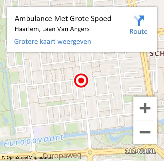 Locatie op kaart van de 112 melding: Ambulance Met Grote Spoed Naar Haarlem, Laan Van Angers op 15 maart 2018 11:22