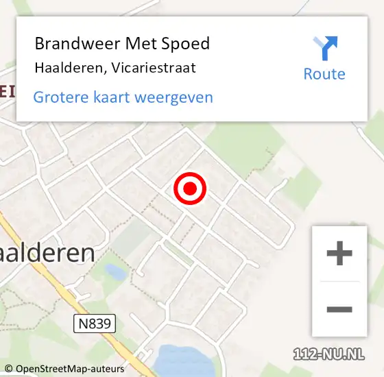 Locatie op kaart van de 112 melding: Brandweer Met Spoed Naar Haalderen, Vicariestraat op 15 maart 2018 11:32