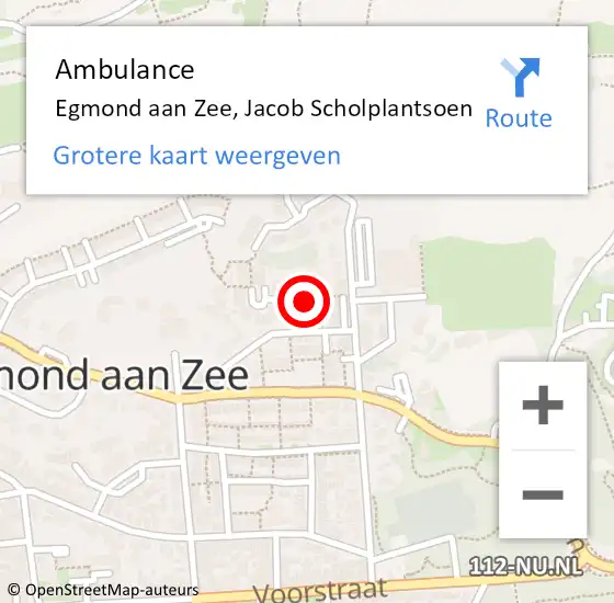 Locatie op kaart van de 112 melding: Ambulance Egmond aan Zee, Jacob Scholplantsoen op 15 maart 2018 11:51