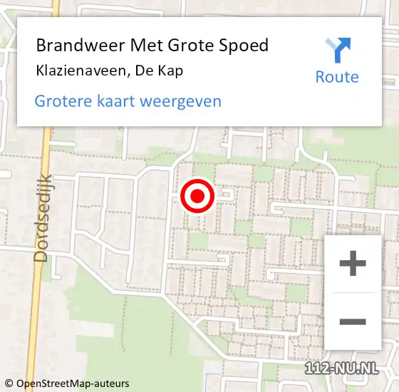 Locatie op kaart van de 112 melding: Brandweer Met Grote Spoed Naar Klazienaveen, De Kap op 15 maart 2018 12:24