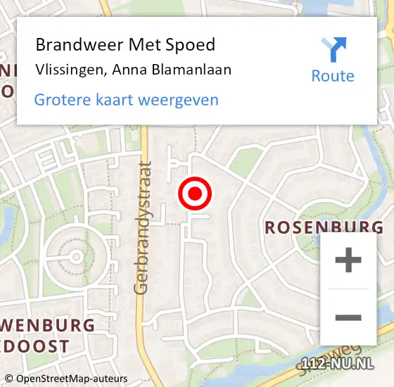 Locatie op kaart van de 112 melding: Brandweer Met Spoed Naar Vlissingen, Anna Blamanlaan op 15 maart 2018 12:26