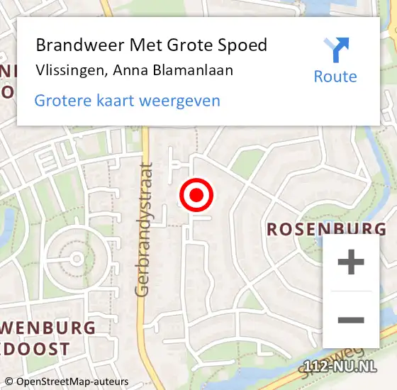 Locatie op kaart van de 112 melding: Brandweer Met Grote Spoed Naar Vlissingen, Anna Blamanlaan op 15 maart 2018 12:29