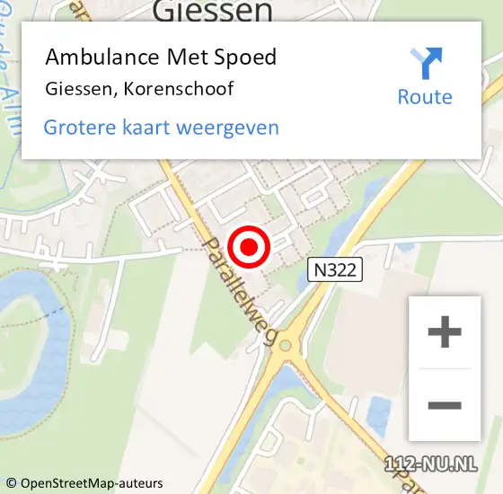 Locatie op kaart van de 112 melding: Ambulance Met Spoed Naar Giessen, Korenschoof op 15 maart 2018 12:39