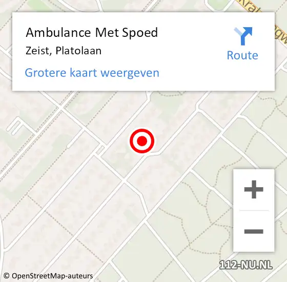 Locatie op kaart van de 112 melding: Ambulance Met Spoed Naar Zeist, Platolaan op 15 maart 2018 13:10