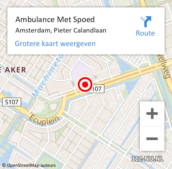 Locatie op kaart van de 112 melding: Ambulance Met Spoed Naar Amsterdam, Pieter Calandlaan op 15 maart 2018 14:36