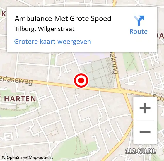 Locatie op kaart van de 112 melding: Ambulance Met Grote Spoed Naar Tilburg, Wilgenstraat op 15 maart 2018 15:18