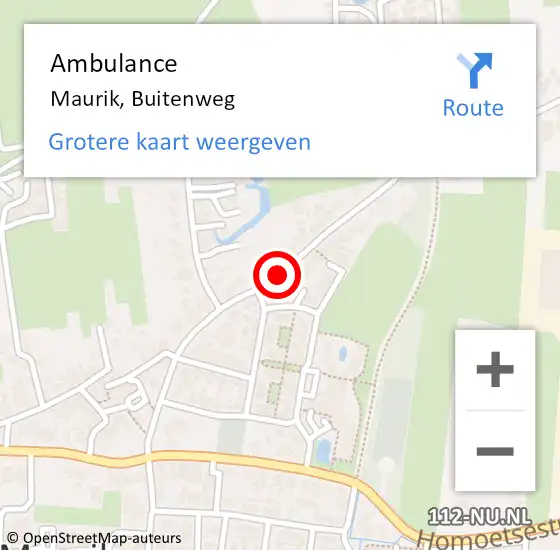 Locatie op kaart van de 112 melding: Ambulance Maurik, Buitenweg op 15 maart 2018 15:26