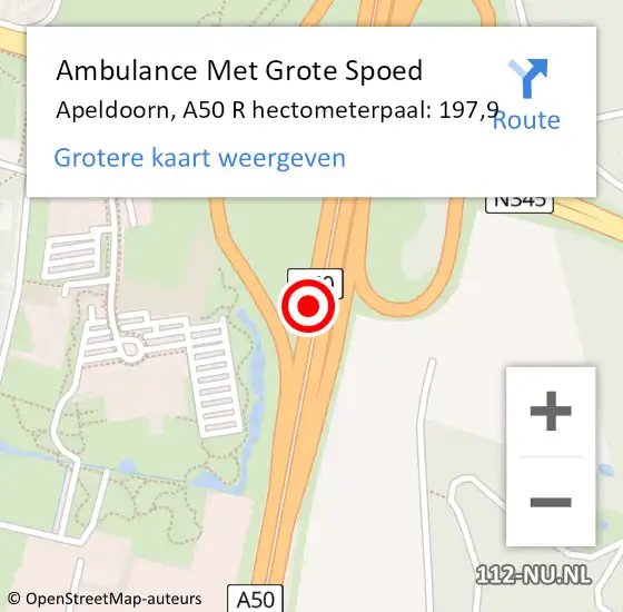 Locatie op kaart van de 112 melding: Ambulance Met Grote Spoed Naar Apeldoorn, A50 R hectometerpaal: 197,9 op 15 maart 2018 15:51