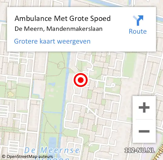 Locatie op kaart van de 112 melding: Ambulance Met Grote Spoed Naar De Meern, Mandenmakerslaan op 15 maart 2018 18:35