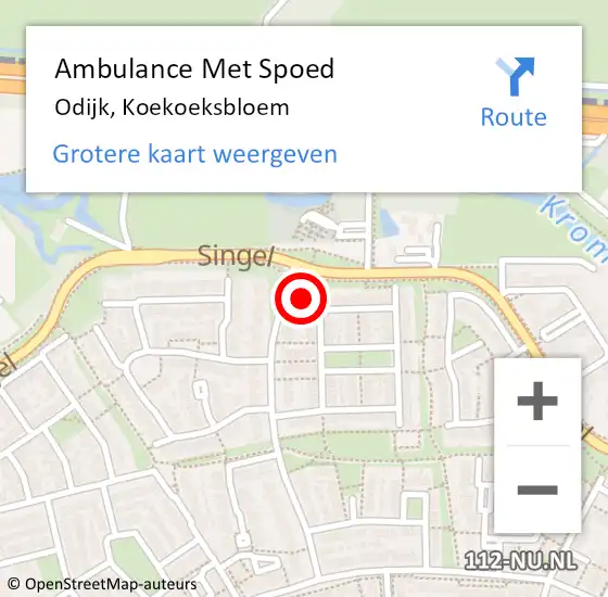 Locatie op kaart van de 112 melding: Ambulance Met Spoed Naar Odijk, Koekoeksbloem op 15 maart 2018 19:10