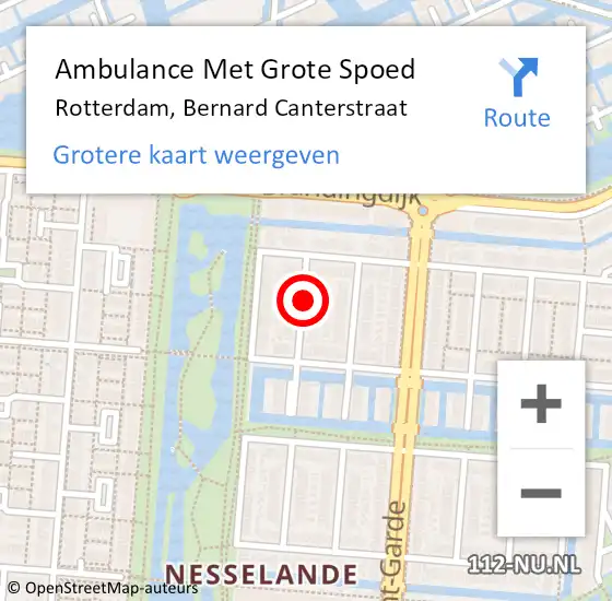 Locatie op kaart van de 112 melding: Ambulance Met Grote Spoed Naar Rotterdam, Bernard Canterstraat op 15 maart 2018 20:19