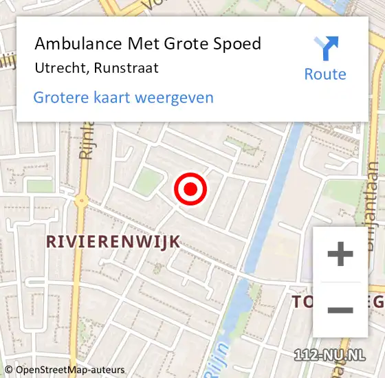 Locatie op kaart van de 112 melding: Ambulance Met Grote Spoed Naar Utrecht, Runstraat op 15 maart 2018 21:23