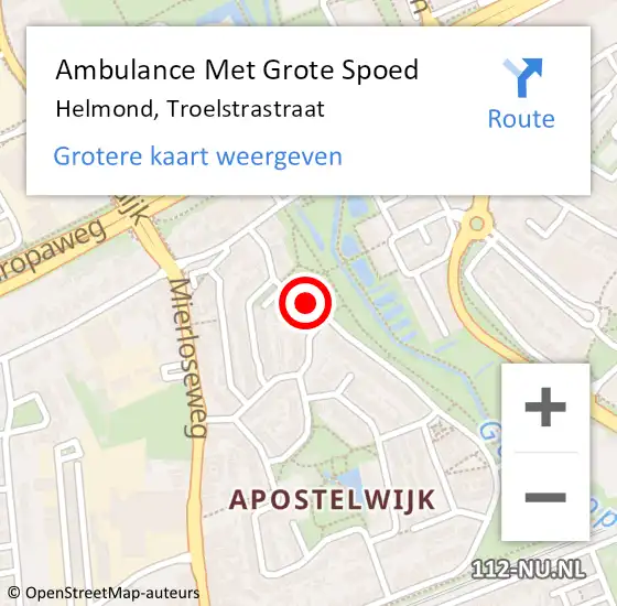 Locatie op kaart van de 112 melding: Ambulance Met Grote Spoed Naar Helmond, Troelstrastraat op 16 maart 2018 03:46