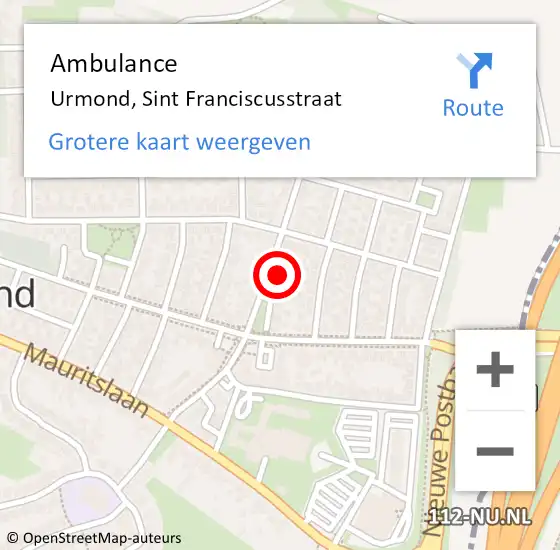 Locatie op kaart van de 112 melding: Ambulance Urmond, Sint Franciscusstraat op 19 februari 2014 10:36