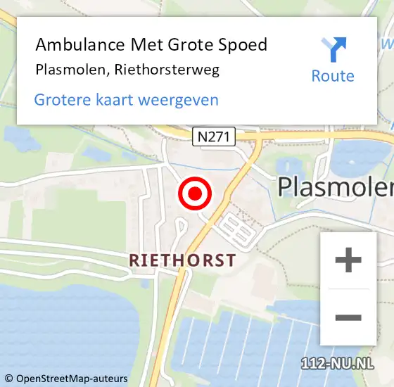 Locatie op kaart van de 112 melding: Ambulance Met Grote Spoed Naar Plasmolen, Riethorsterweg op 16 maart 2018 07:20