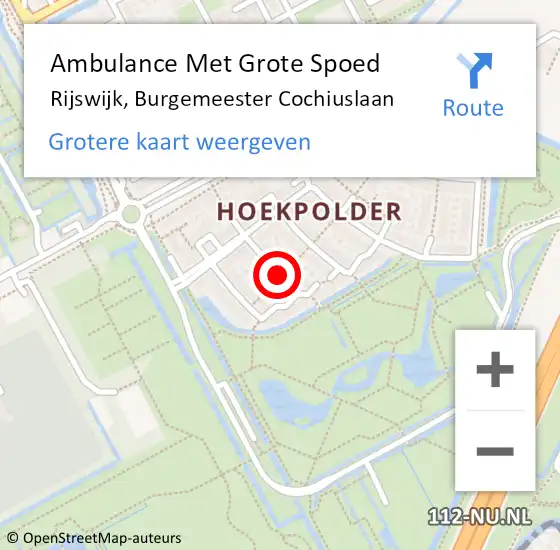 Locatie op kaart van de 112 melding: Ambulance Met Grote Spoed Naar Rijswijk, Burgemeester Cochiuslaan op 16 maart 2018 08:34