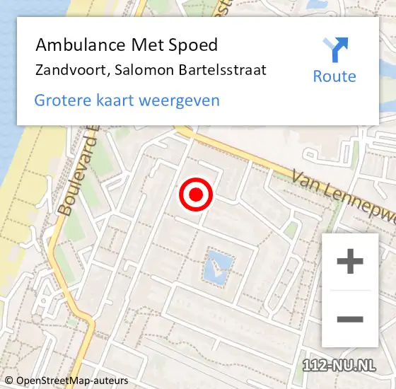 Locatie op kaart van de 112 melding: Ambulance Met Spoed Naar Zandvoort, Salomon Bartelsstraat op 16 maart 2018 08:35