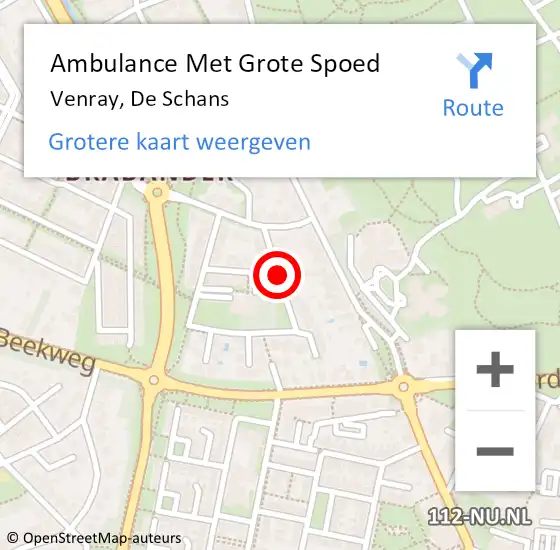 Locatie op kaart van de 112 melding: Ambulance Met Grote Spoed Naar Venray, De Schans op 16 maart 2018 08:56