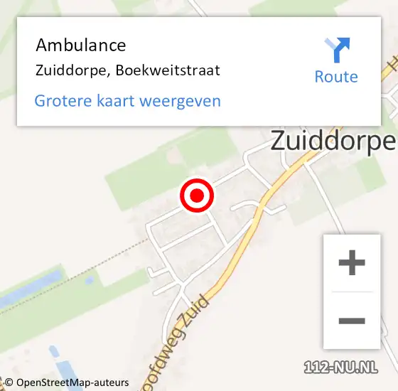 Locatie op kaart van de 112 melding: Ambulance Zuiddorpe, Boekweitstraat op 16 maart 2018 09:47