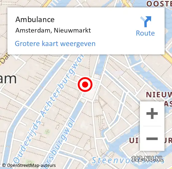 Locatie op kaart van de 112 melding: Ambulance Amsterdam, Nieuwmarkt op 16 maart 2018 11:21