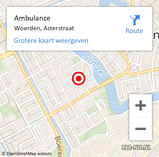 Locatie op kaart van de 112 melding: Ambulance Woerden, Asterstraat op 16 maart 2018 11:30