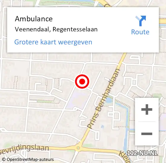 Locatie op kaart van de 112 melding: Ambulance Veenendaal, Regentesselaan op 16 maart 2018 11:32