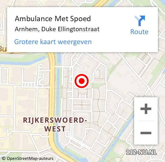 Locatie op kaart van de 112 melding: Ambulance Met Spoed Naar Arnhem, Duke Ellingtonstraat op 16 maart 2018 12:12