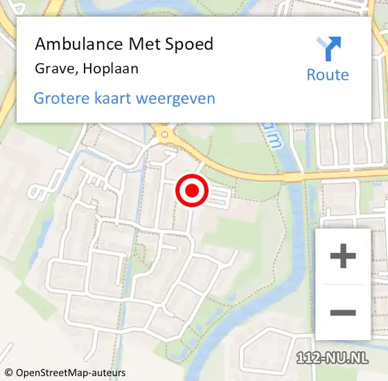 Locatie op kaart van de 112 melding: Ambulance Met Spoed Naar Grave, Hoplaan op 16 maart 2018 12:21