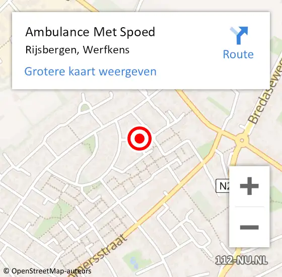 Locatie op kaart van de 112 melding: Ambulance Met Spoed Naar Rijsbergen, Werfkens op 16 maart 2018 13:44