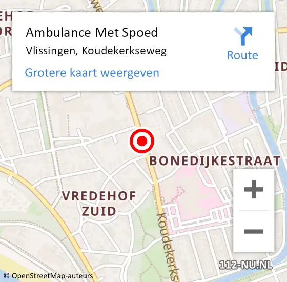 Locatie op kaart van de 112 melding: Ambulance Met Spoed Naar Vlissingen, Koudekerkseweg op 16 maart 2018 14:39