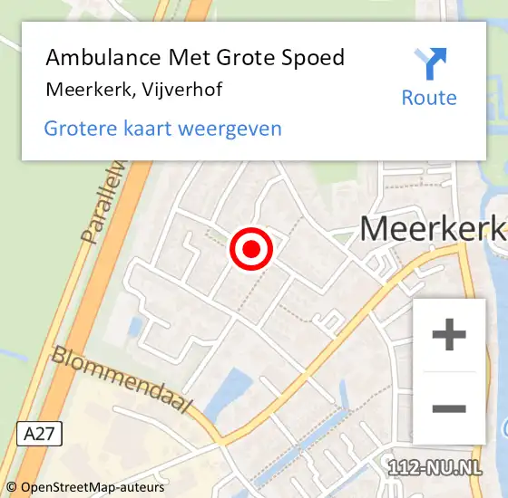 Locatie op kaart van de 112 melding: Ambulance Met Grote Spoed Naar Meerkerk, Vijverhof op 16 maart 2018 14:43